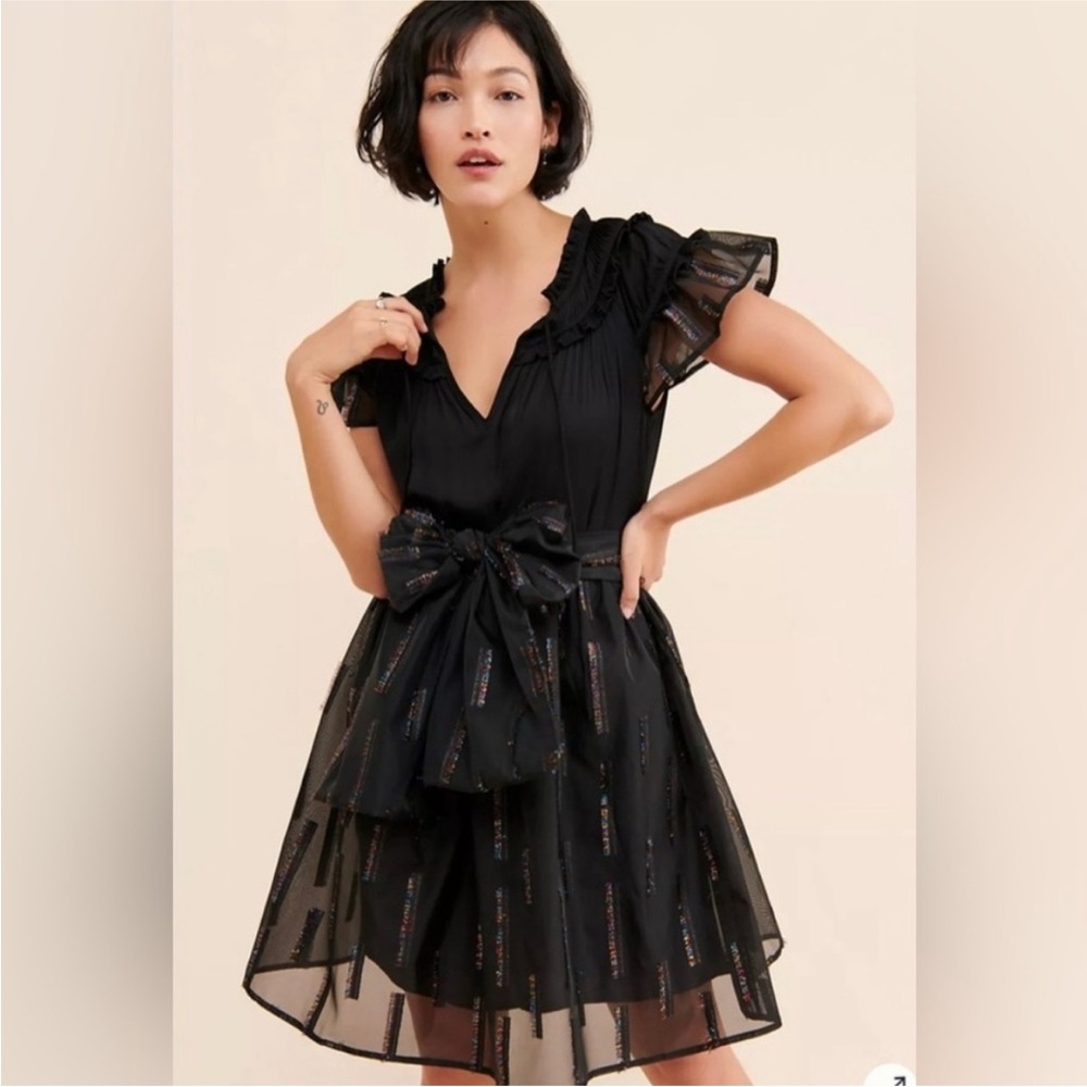Anna Sui Black Ruffled Dress with Bow - Picture 3 of 8